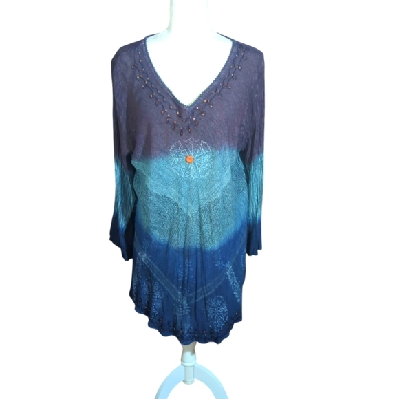 Whimsigoth Plus Size Tunic Blue/Purple Flowy Rayon V-Neck Tunic 1x/2x - Picture 8 of 12